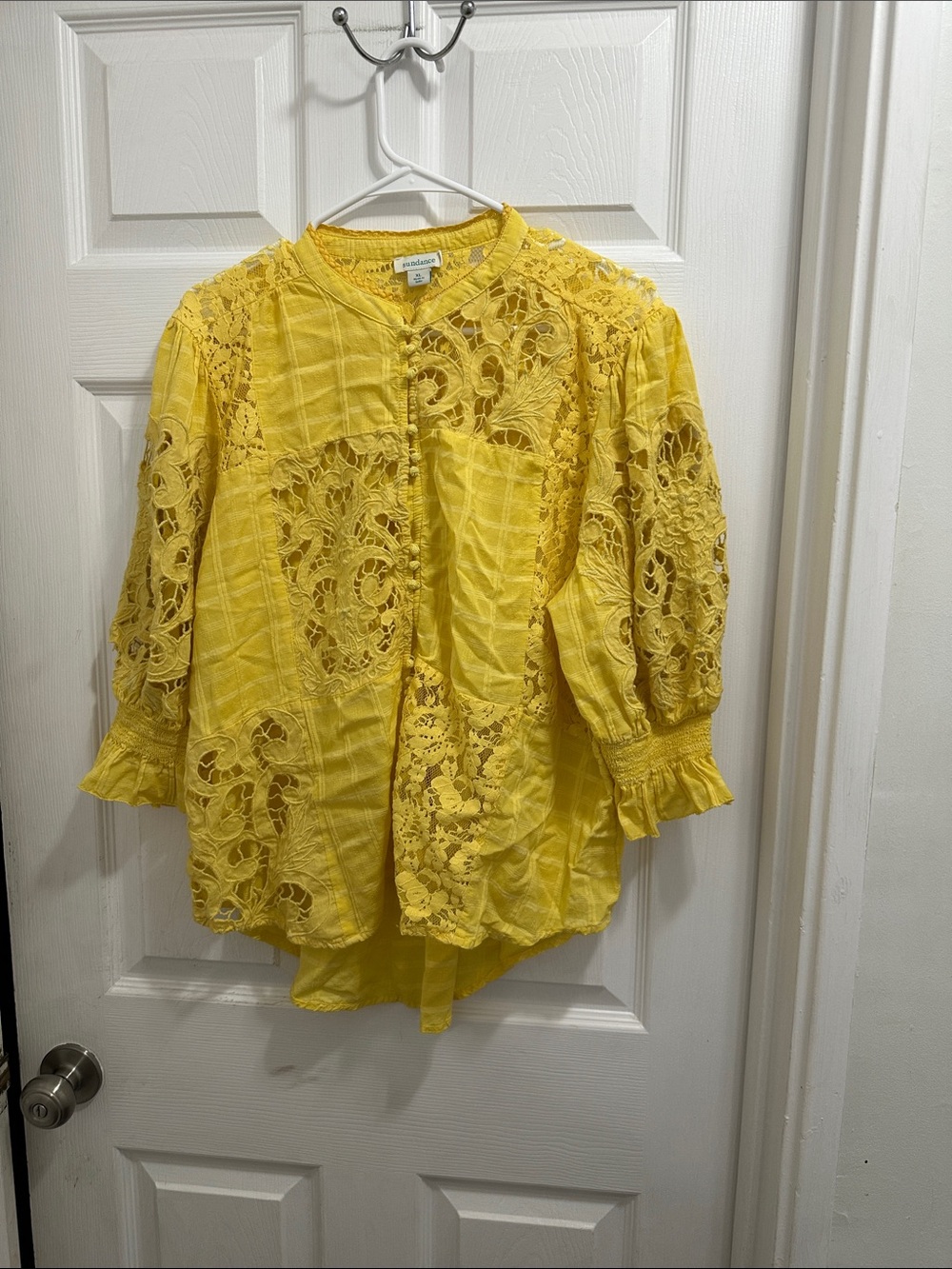 Sundance Yellow Lace Button-Front Top
